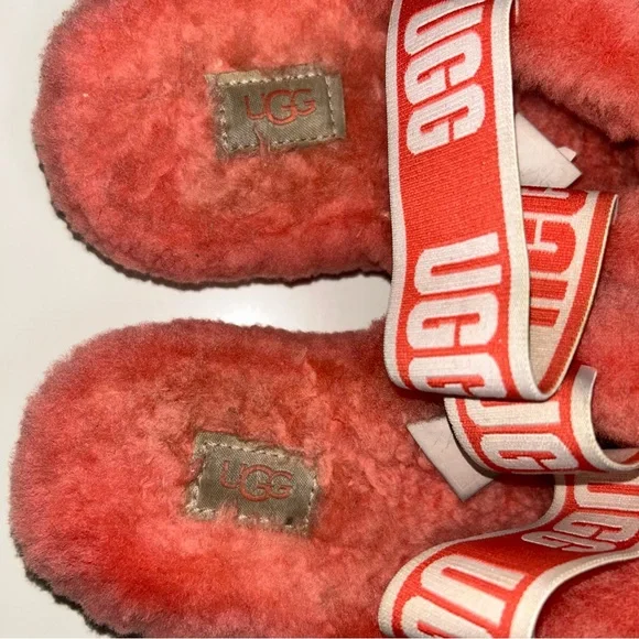 Ugg Oh Yeah 1107953 Fluffy Coral Sheepskin Slipper Slides - Picture 10 of 12